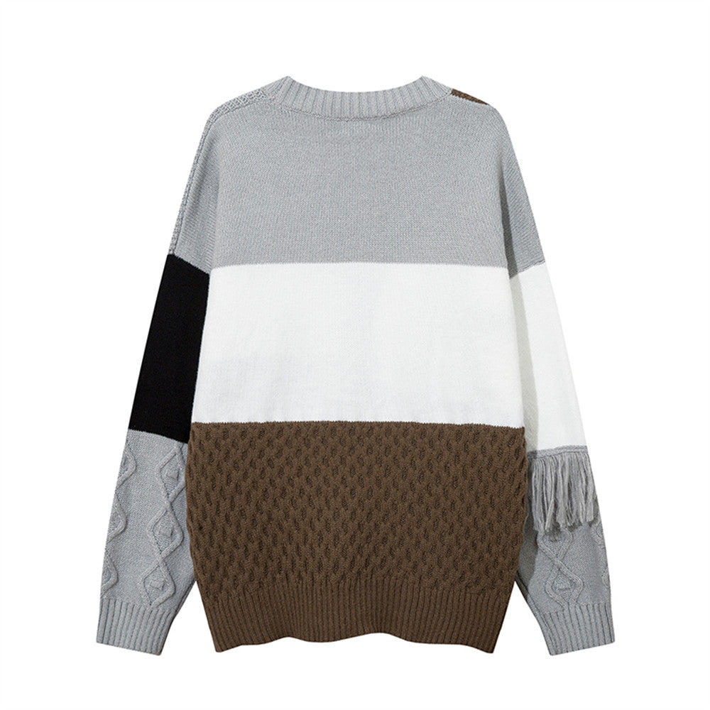 Contrast Color Tassel V-neck Knitted Cardigan Men's Coat