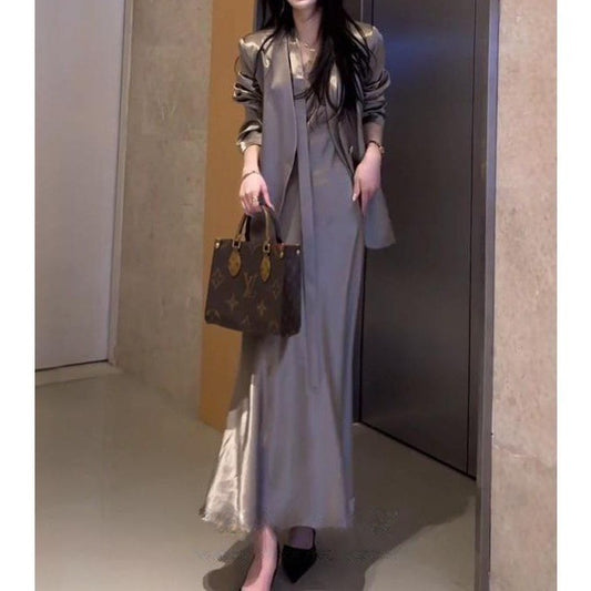 Womens Blazer And High-Waisted Dress Set