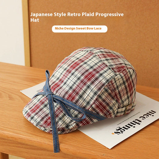 Bow Plaid Advance Hats Girls Japanese-style Retro