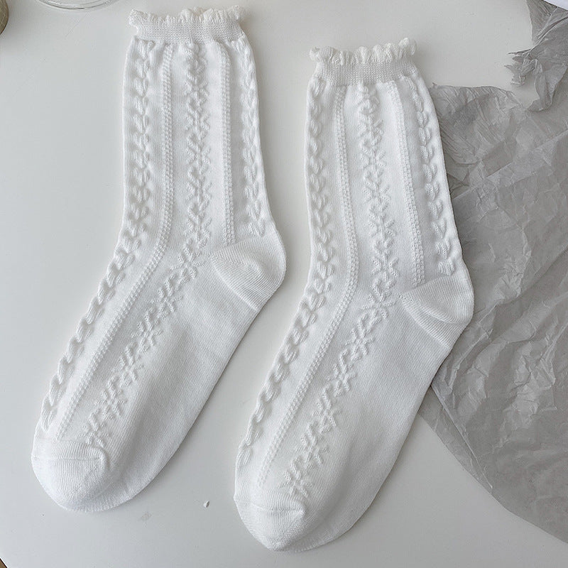 White Lolita Lace Socks Women's Mid Tube Cotton