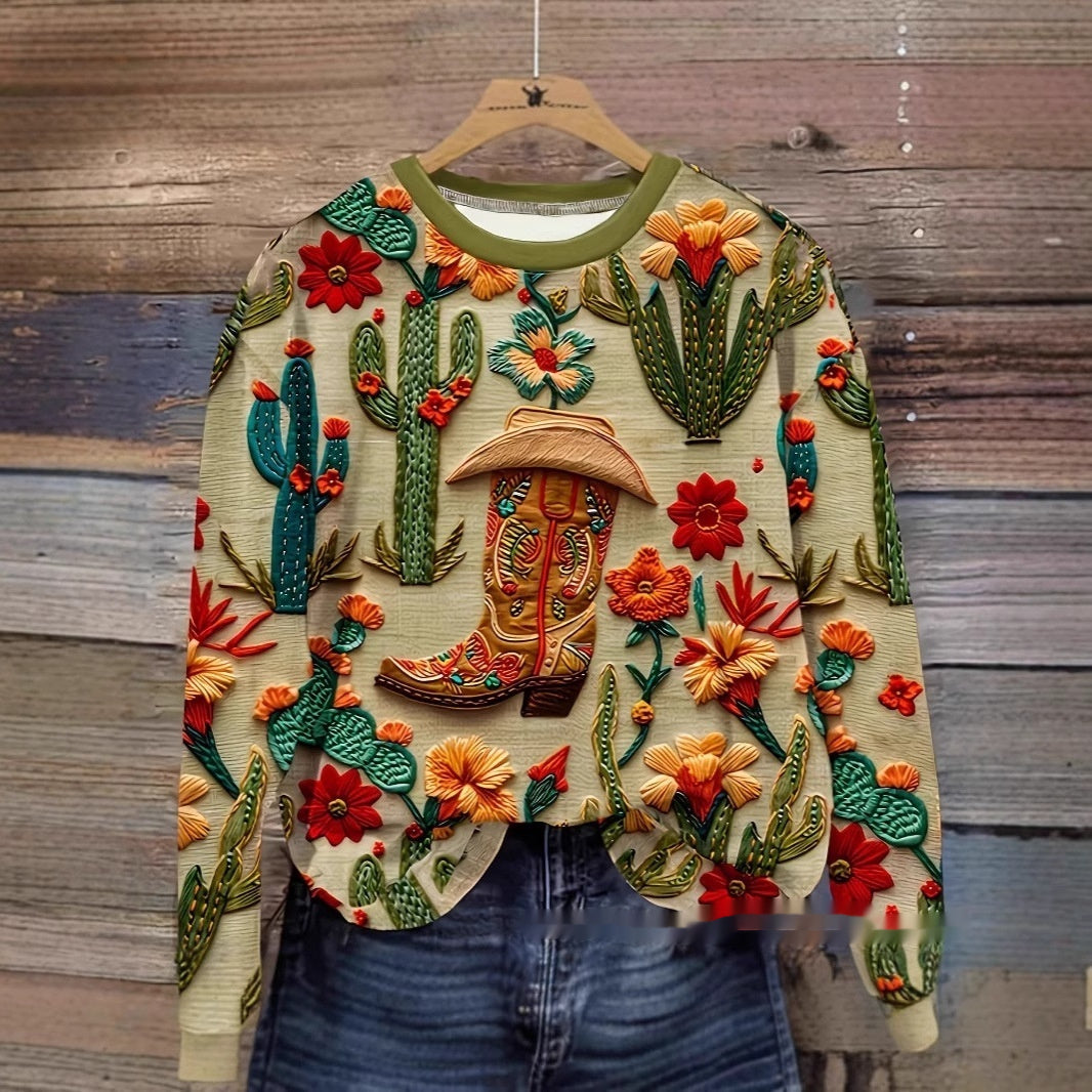 Denim Boots Printed Pullover Hoodie