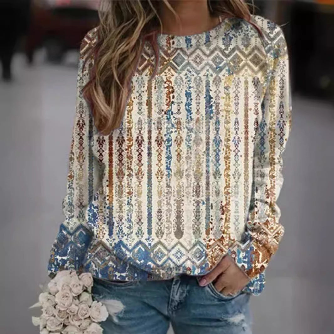 Loose Trendy Vintage Printed Round Neck T-shirt