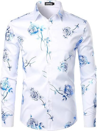 Golden Rose Print Slim Fit Long Sleeve Formal Wear Shirt