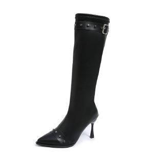 New Rivet Belt Buckle Fashionable Stiletto Stretch High Boots