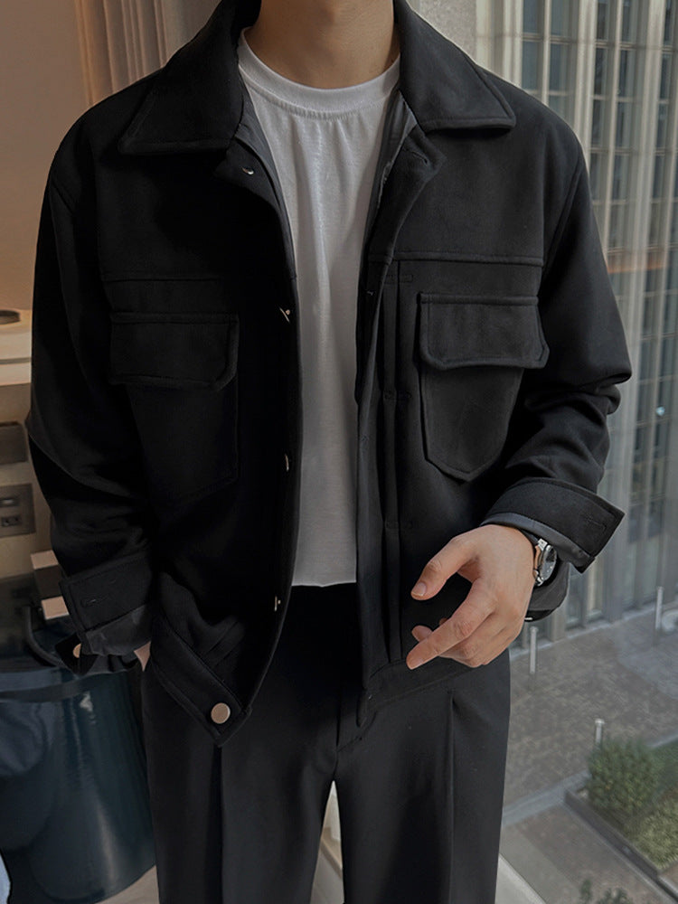 Suede Short Jacket Men's Loose Lapels Coat