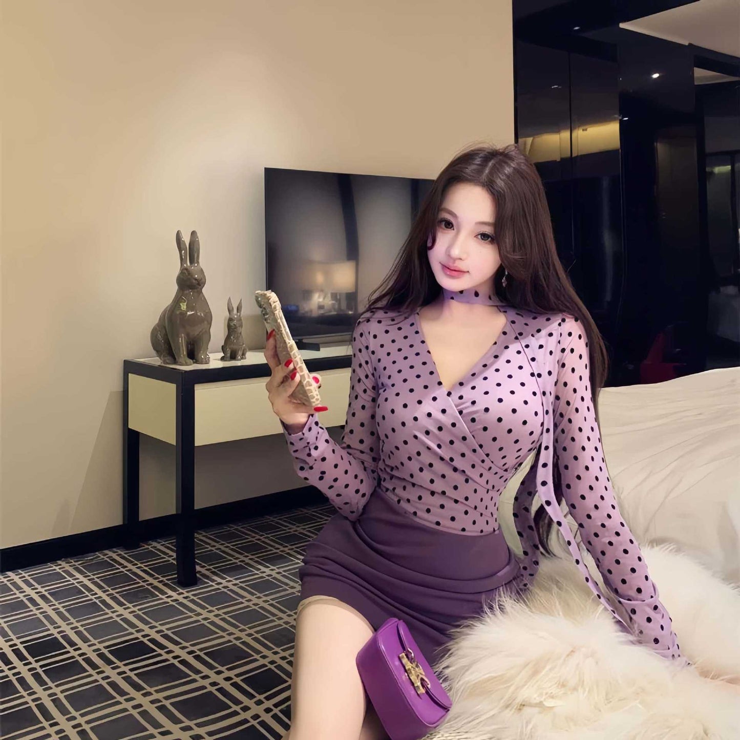 Womens Springfall Long-sleeve Waist-cinching Skirt Sexy Bodycon Mini Skirt