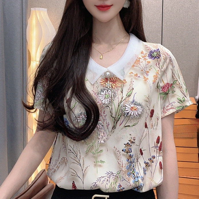 Versatile Organza White Collar Breathable Thin And Comfortable T-shirt