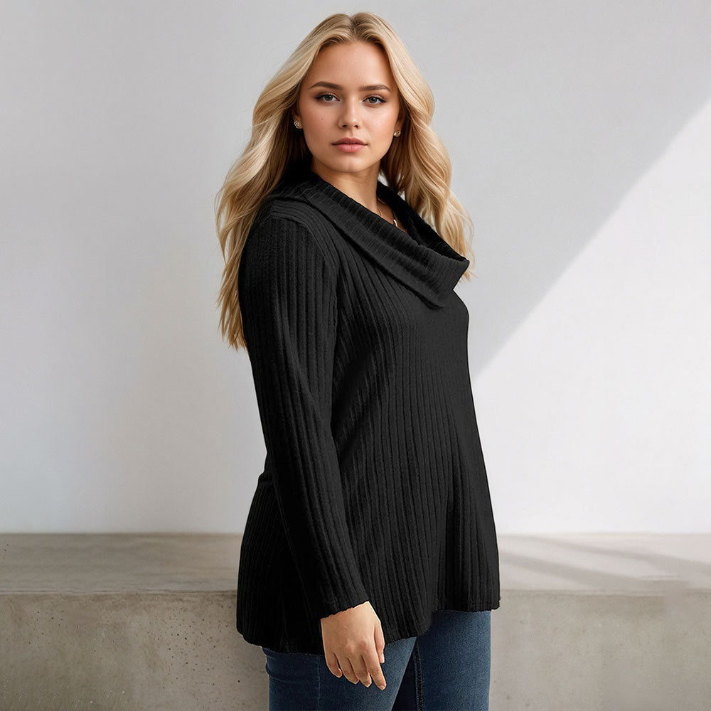 Knit High-neck Scarf Solid Color Long Sleeve T-shirt