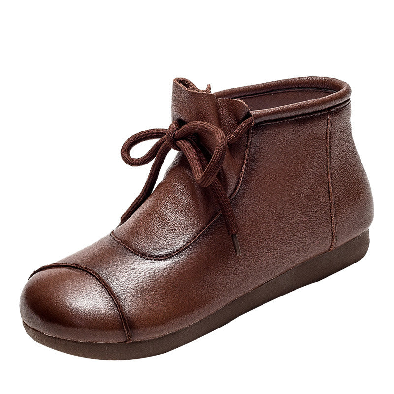 Retro Ethnic Style Handmade Leather High-top Women's Shoes With Soft Sole