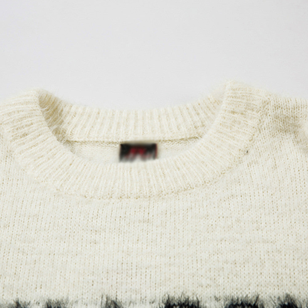 Dark High Street Letter Jacquard Round Neck Sweater