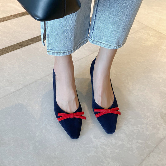 Simple And Elegant Low Top Shoes With Bow Stiletto Heel