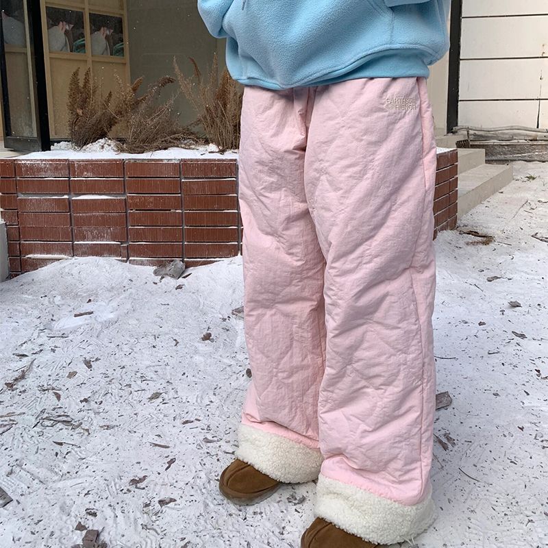 Autumn And Winter Diamond Plaid Thickened Polar Fleece Cotton Pants