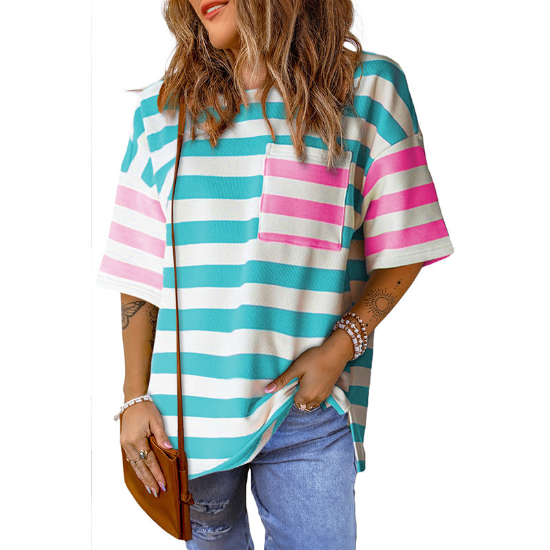 Round Neck T-shirt Women's European And American Loose Casual Dopamine Short Sleeve Top