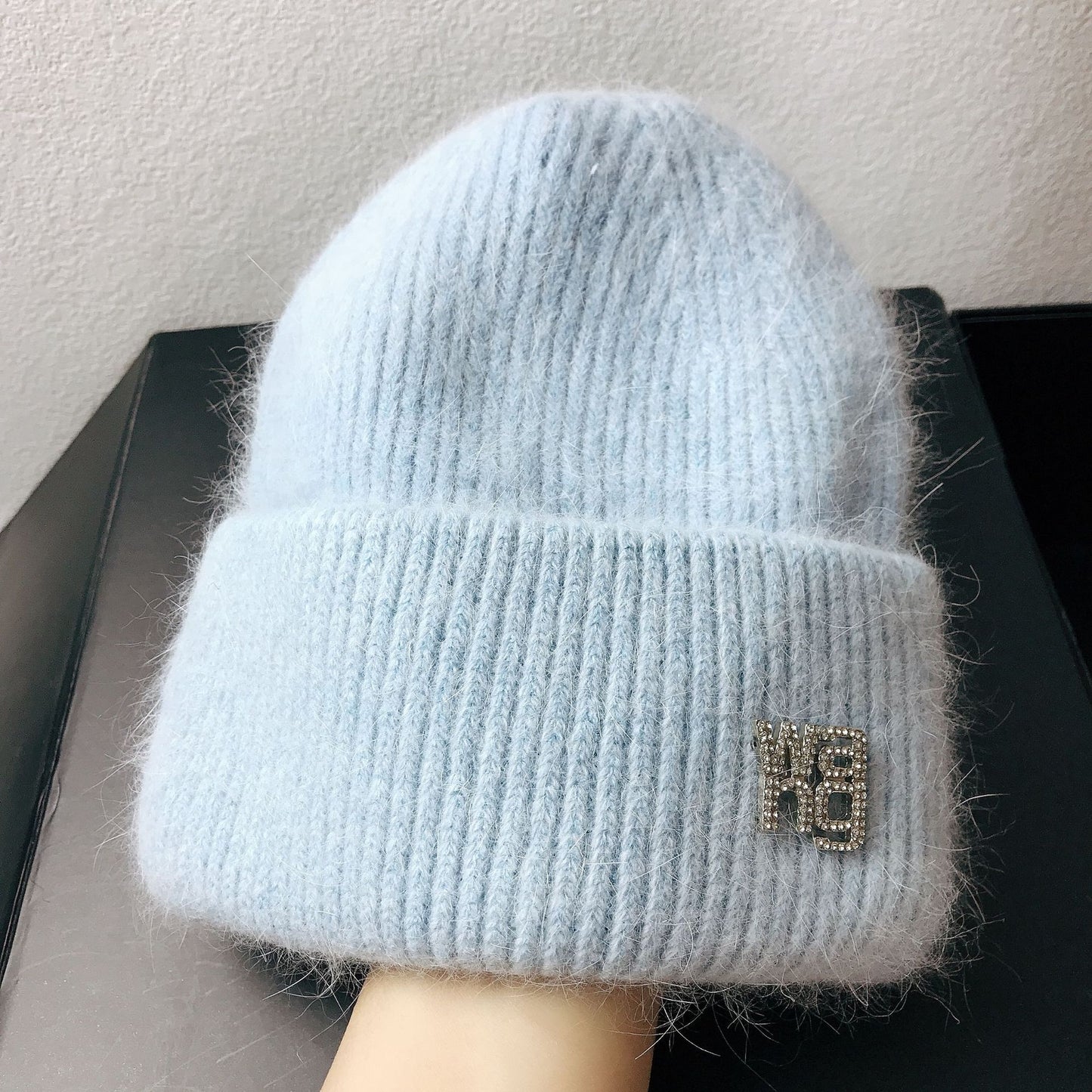 Rabbit Hair Double Fold Brim Knitted Hat