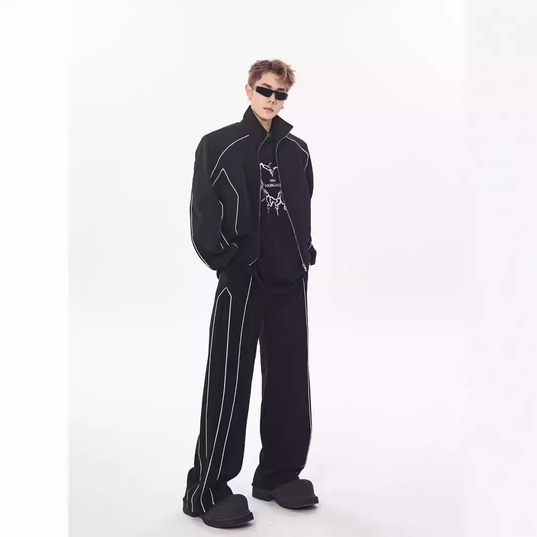 High-end Pu Shuai Casual Suit Loose Design Cardigan Stand Collar Jacket Wide Leg Pants Matching Two-piece Suit