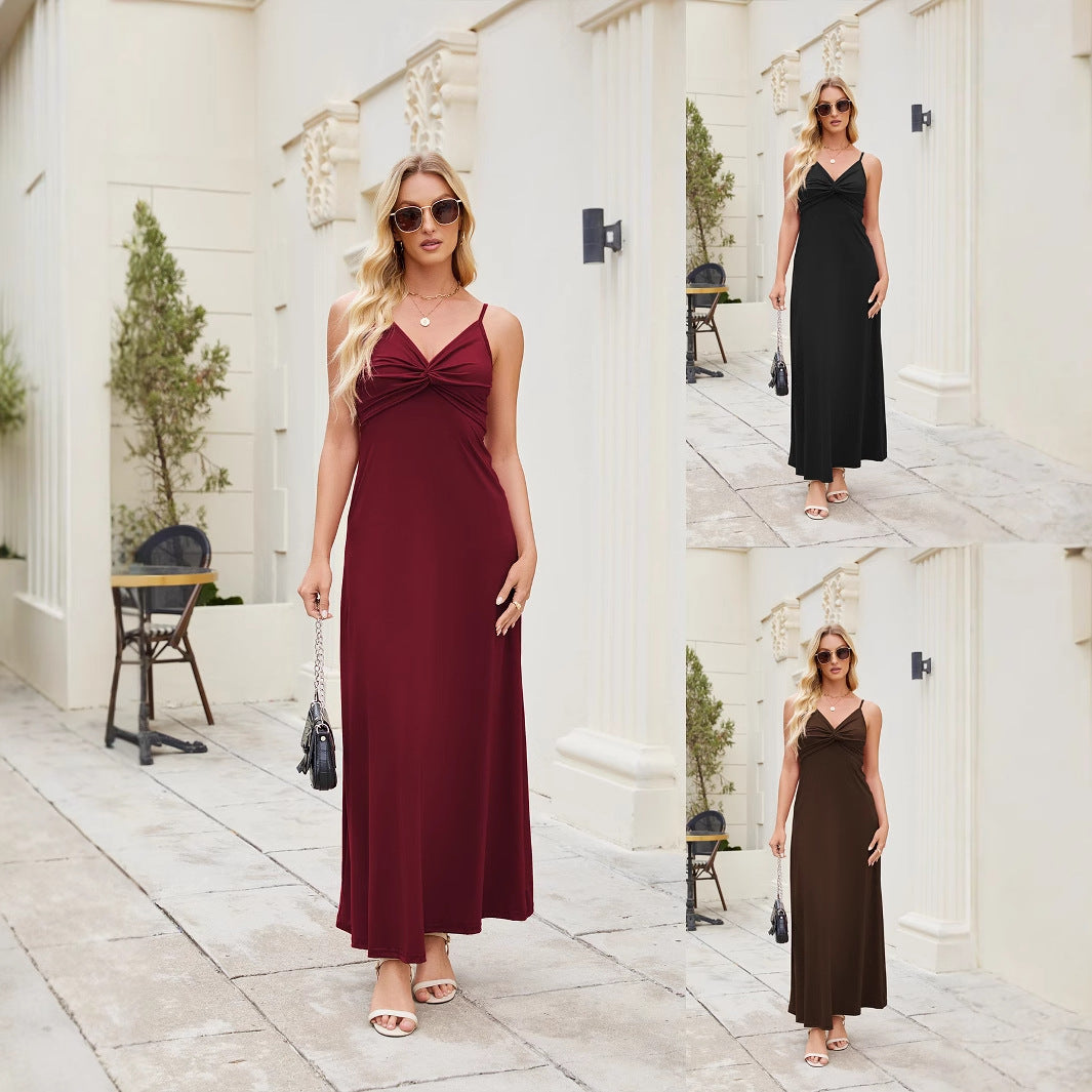 Womens Solid-Color Strap Casual Dress
