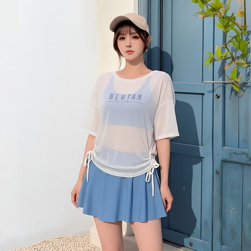 Sun-protective Figure-flattering Tummy-covering Three-piece Split Swimsui