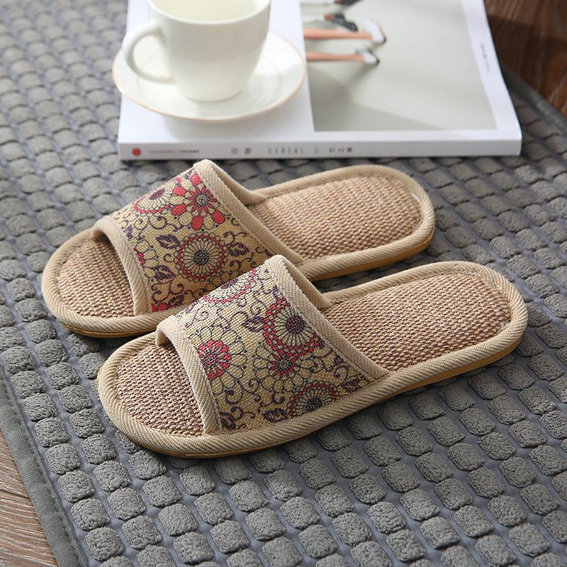 Cloth Linen Slippers With Thick Soles In The Bedroom