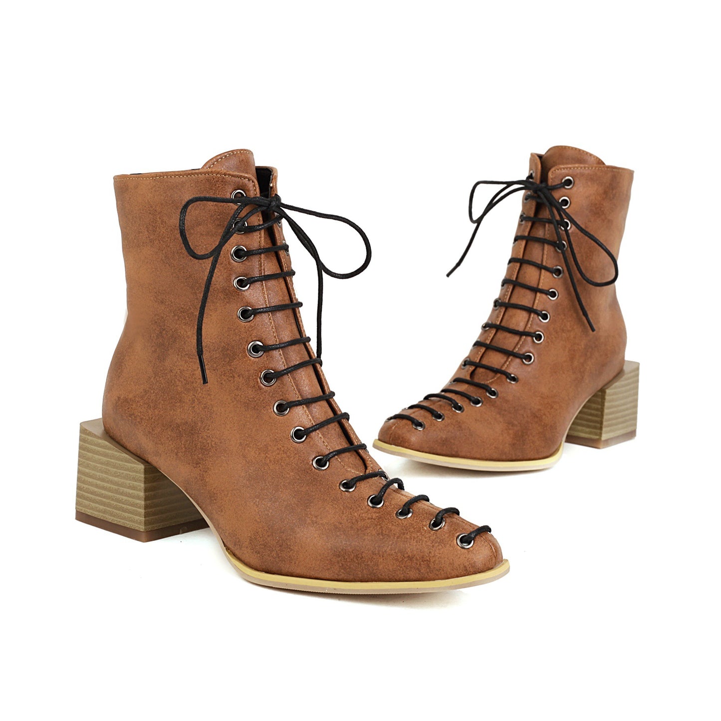 Fashion Mid-heel Square Toe 40414243 Snake Front Lace-up Low-top Women's Boots