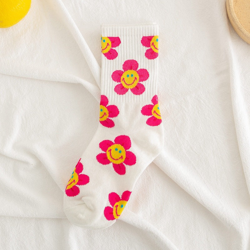 Socks Women's Smiling Flower Female Middle Tube Socks SUNFLOWER Jacquard Socks