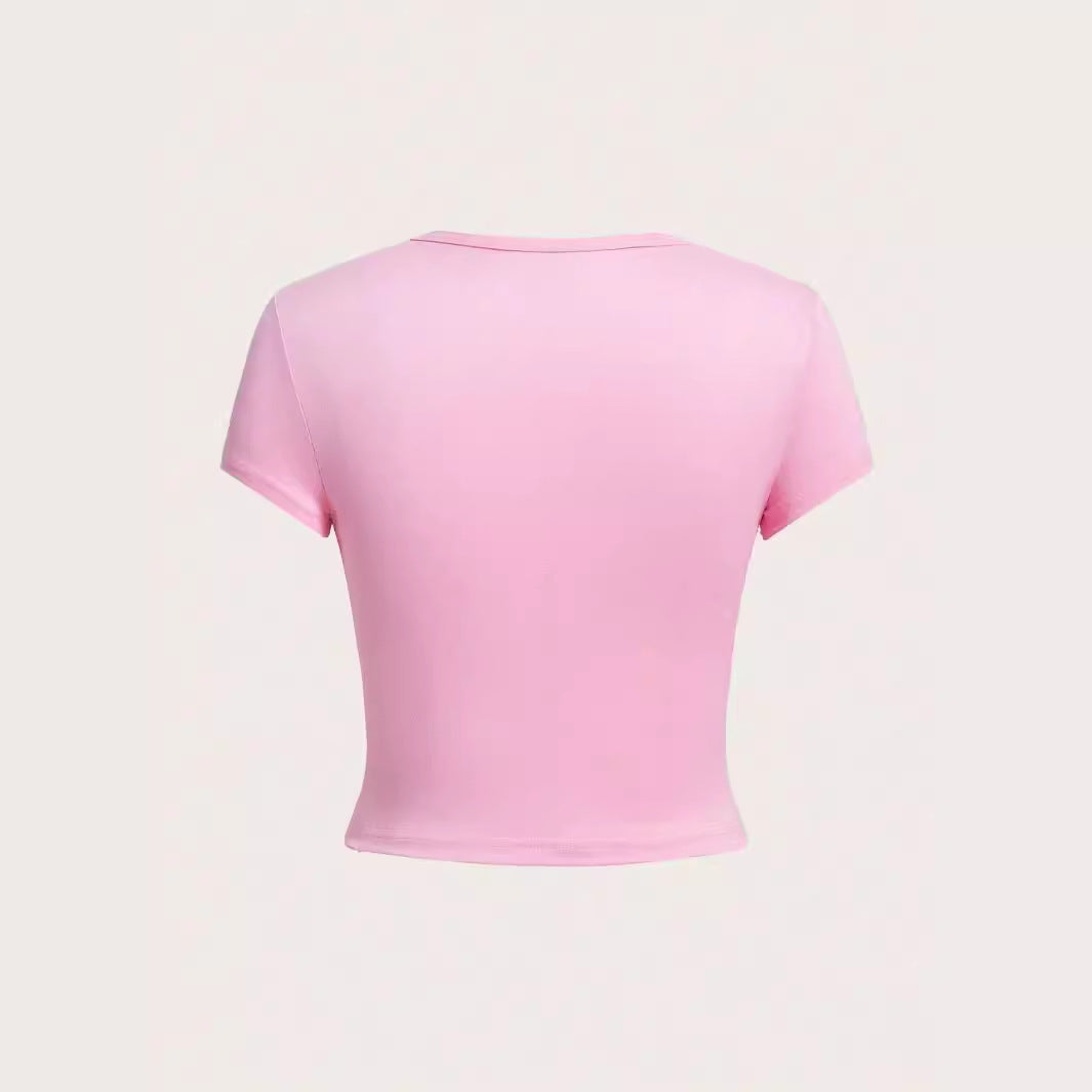 Short Form-fitting Crew-neck Topsexy And Casual