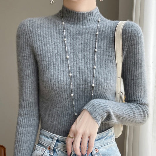 Women's Half Turtleneck Knitted Bottoming Shirt Slim Skin-friendly Soft Glutinous Sweater