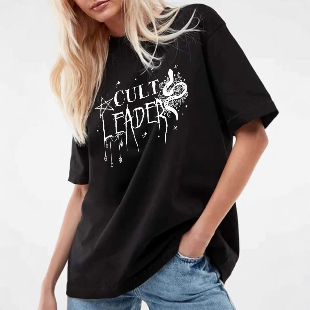 Printed Crew-neck Versatile American-style Casual Short-sleeve Top