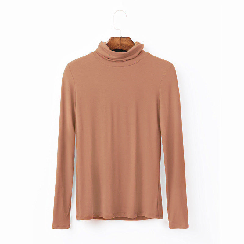 Oversize Women's Long Sleeved T-shirt Solid Color High Collar Modal Undercoat