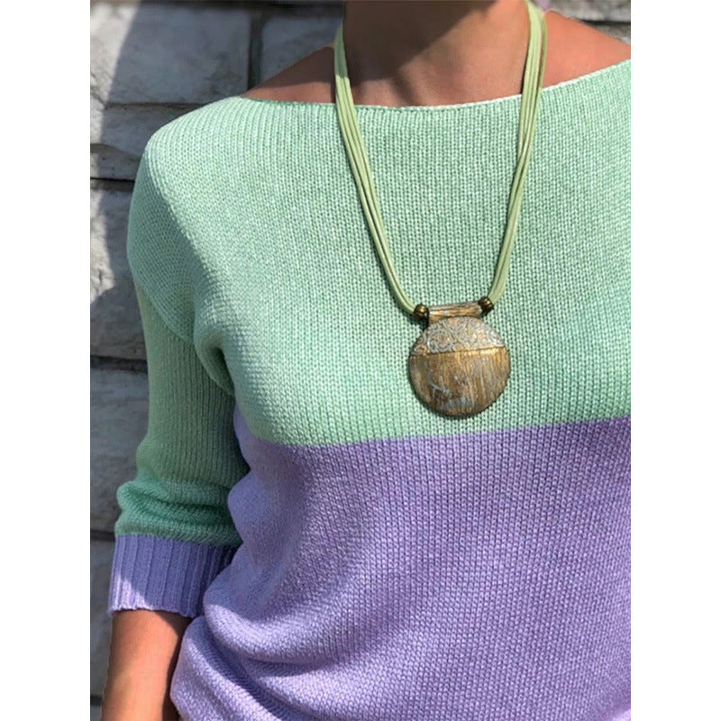 Women's Clothes Color Matching Long-sleeved Sweater