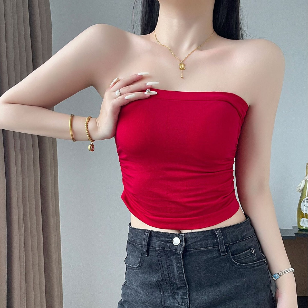 Strapless Bustier Vest With A Fashionable Open-back Design