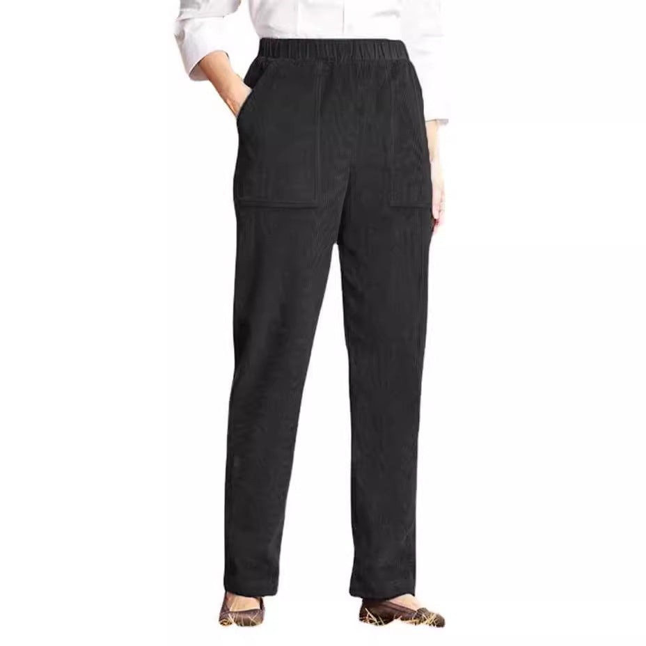 Women's Pure Color Elastic Waist Striped Straight Casual Pants