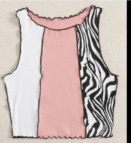 Women's Pit Striped Vest Bottoming Short Back Knitted Colorblock Top