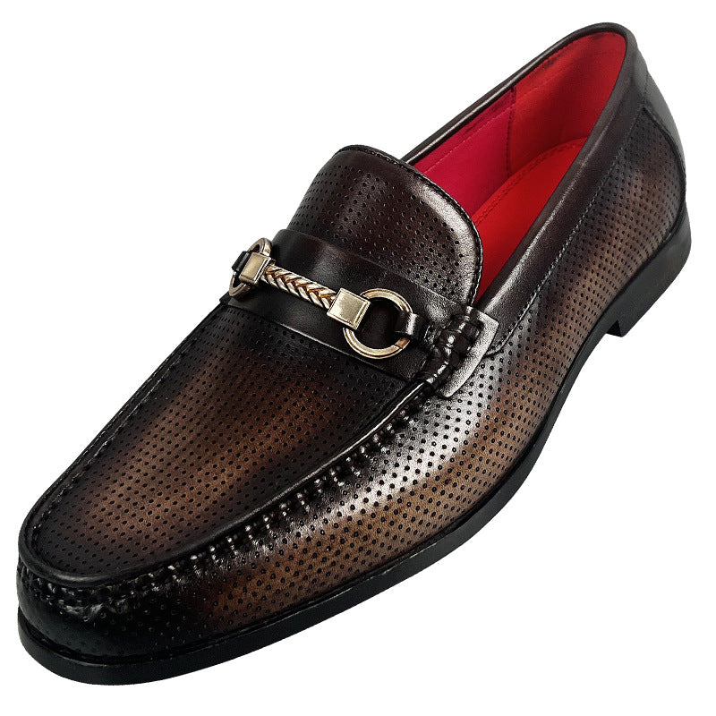 Business-casual Leather Shoes Fashionable Horsebit Buckle Design Summer Hollow-out Style