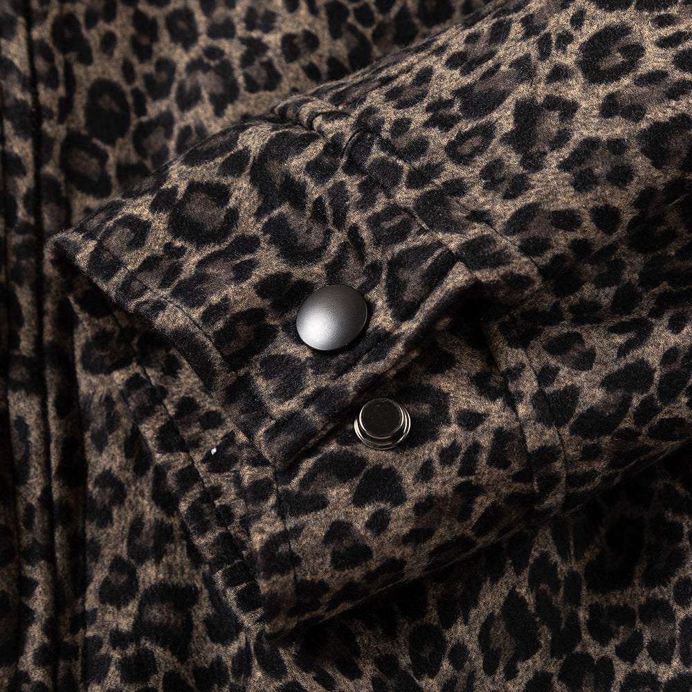 European And American Style Fleece-lined Thickened Leopard Print Jacket Men