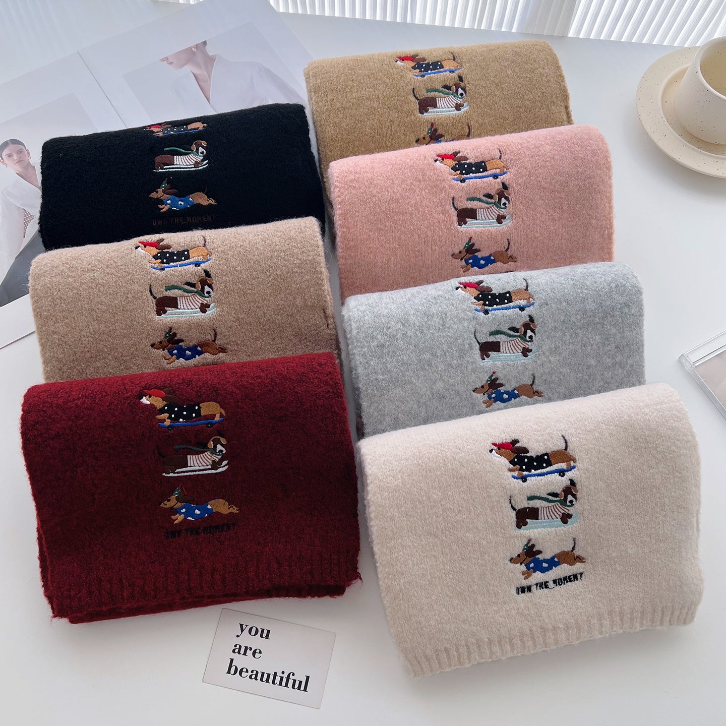 Sausage Dog Embroidered Scarf For Men And Women