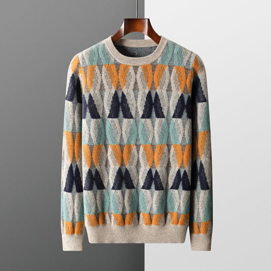Retro Kontrastfarvet Tyk Løs Kashmir Strikket Underdelstrøje