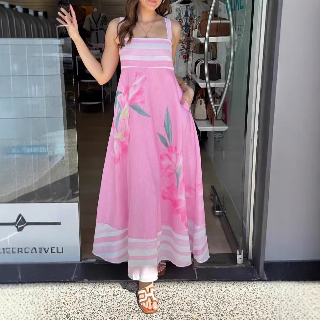 Printed Halter-neck Maxi Resort Dress