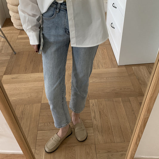Summer Korean Style Loose Slim High-waisted Straight Cropped Trousers