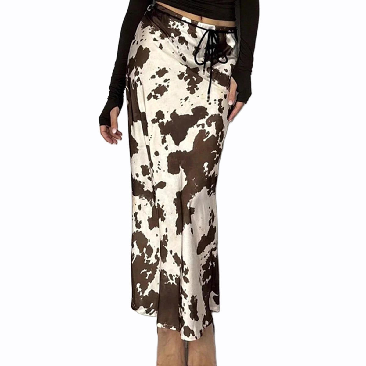 Satin-print Skirt Slimming Faux-silk Maxi Skirt For Fall And Winter