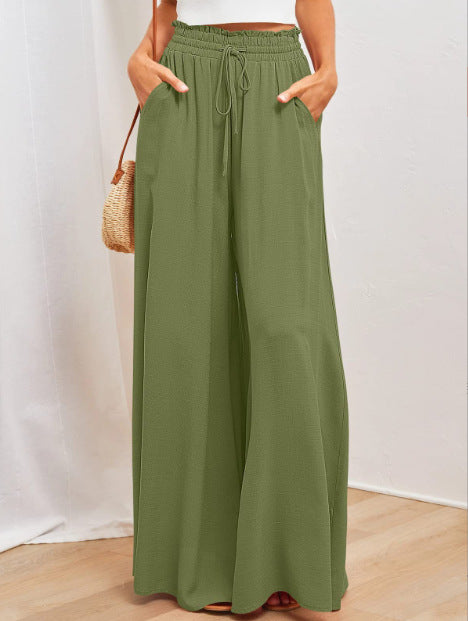 Flowers Printed Wide-leg Trousers Summer Casual Straight Pnats For Women Beach Clothing