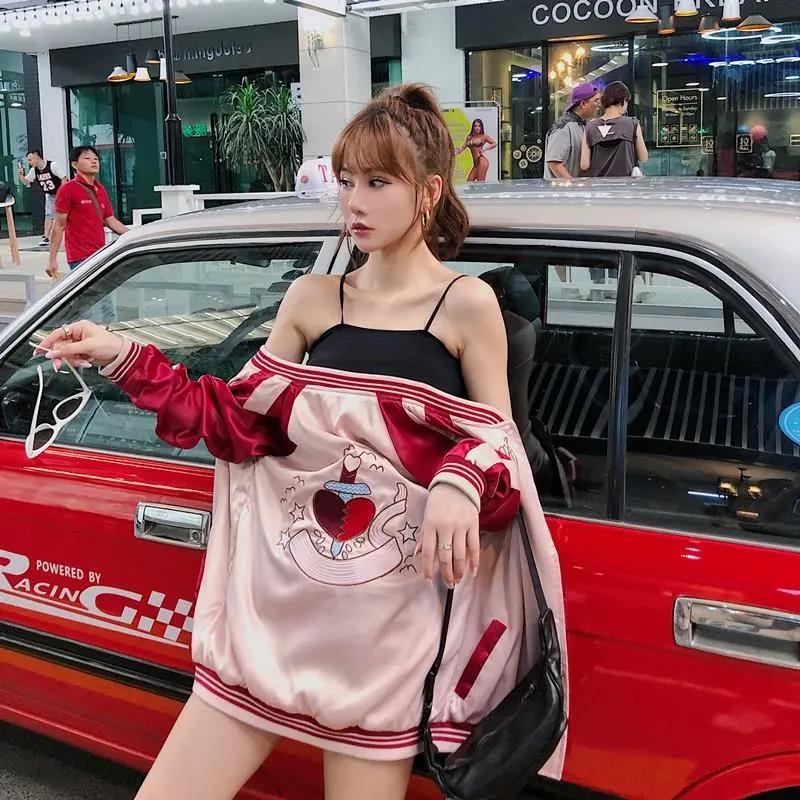 Veste de baseball brodée d'amour pour femme, ample, printemps et automne