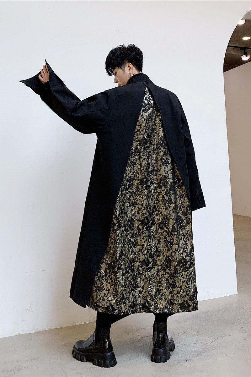 Japanese Minority Gorgeous Splicing Men's Domineering Personalized Elegant Mid-length Windbreaker Without Buckle