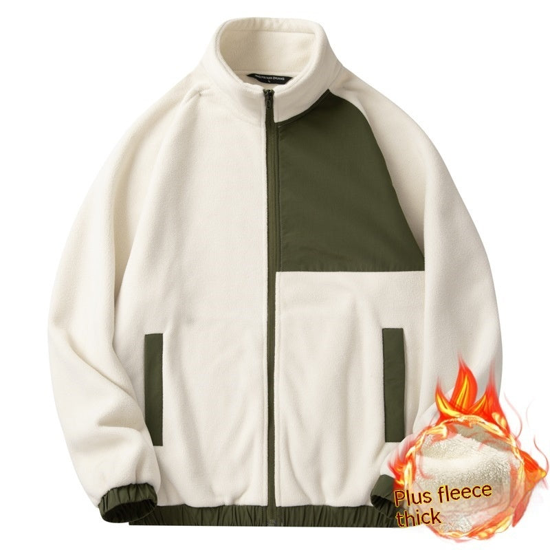 Fashion Brand Double-sided Fleece Jacket Men's Color Matching Warm
