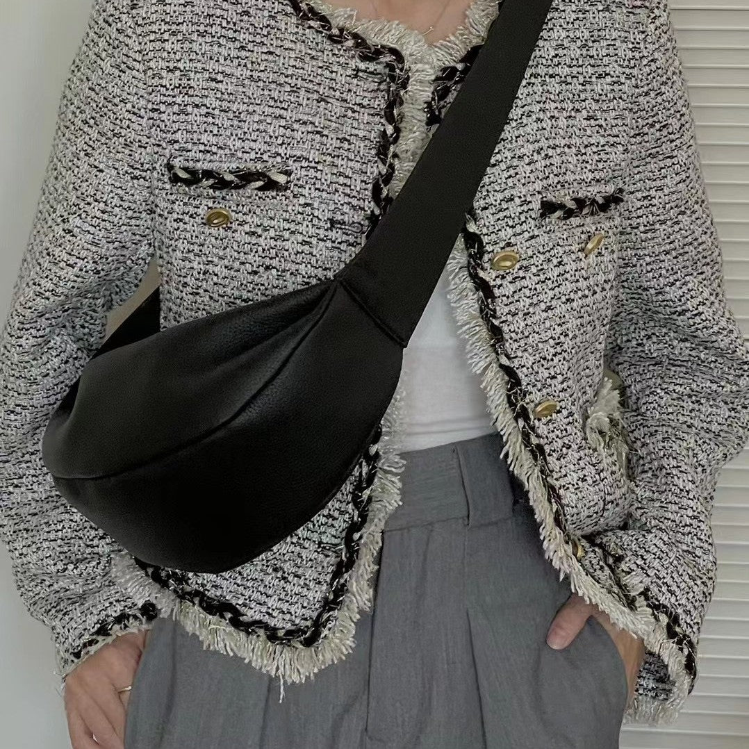 Fashionable Cowhide Half Round Bag On The Top Layer