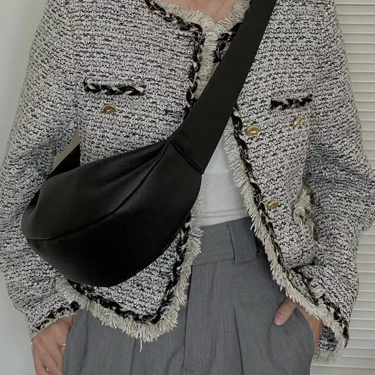 Fashionable Cowhide Half Round Bag On The Top Layer