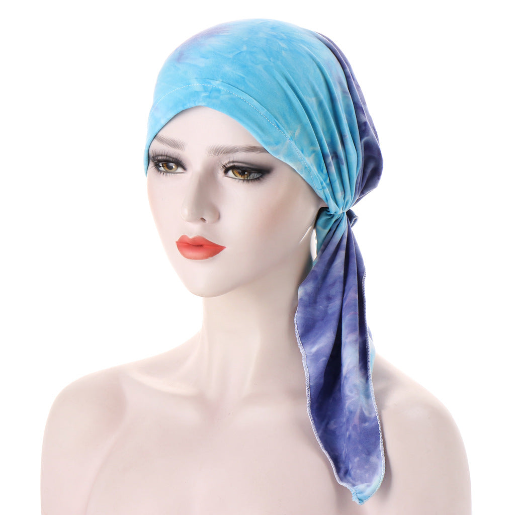 Curved Floral Fabric Two-tail Tie-dye Headscarf