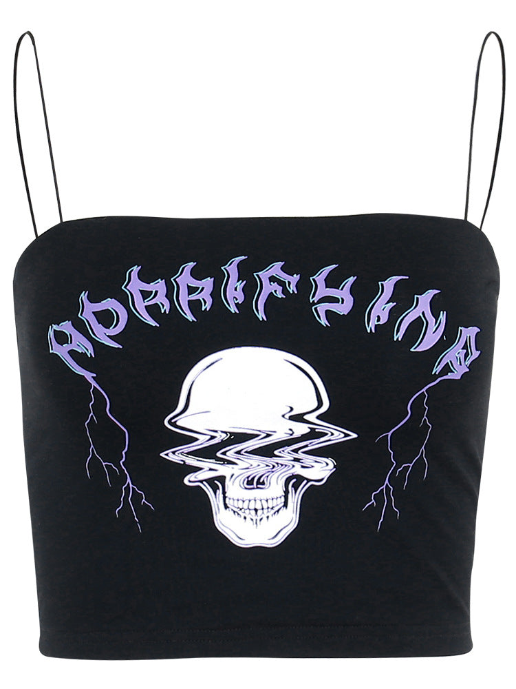 European And American Gothic Skull Print Tight Navel Sling Women
