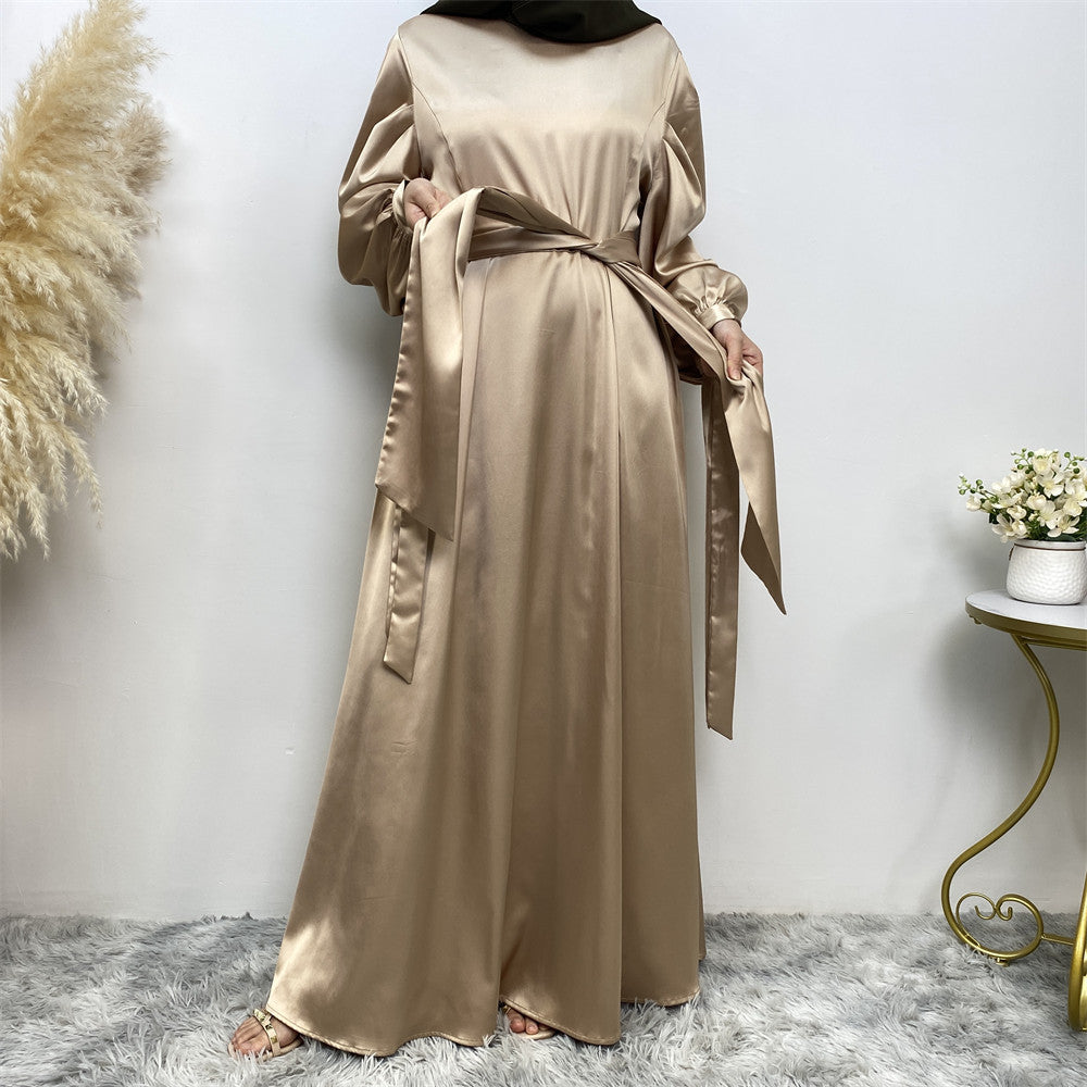 Thick Satin Lace Up Sleeves Elegant Dress