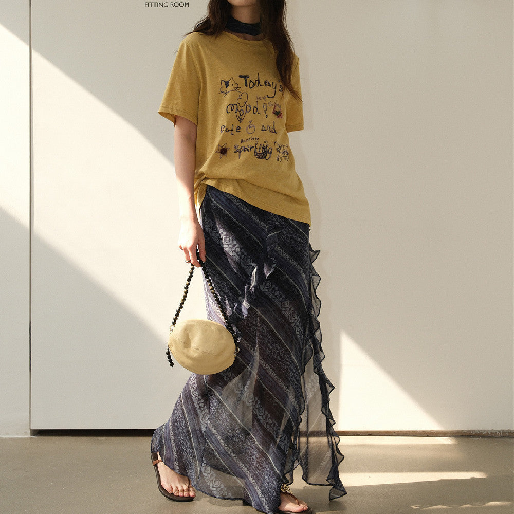 Twill Straight-leg Midi Skirt For Women