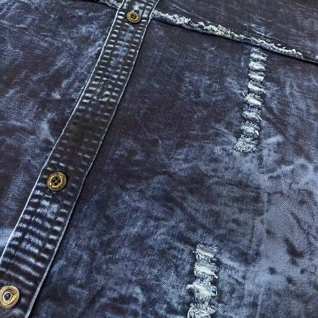 Denimskjorte til mænd med lange ærmer, slim fit